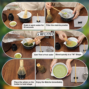 Ensemble de matcha traditionnel japonais - Ensemble de thé matcha 7 pièces - Bol gravé - Fouet à main en bambou - Motif papillon - Céramique matcha - Product Image 6