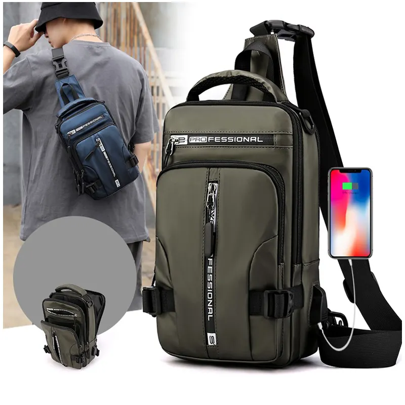 사용자 정의 가슴 가방 새로운 스타일 USB 충전 포트 방수 내마모성 도난 방지 슬링 싱글 숄더 크로스 바디 가슴 가방