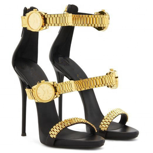 Design Women <b>Summer</b> High Heels Shoes Gold Ankle Watch <b>Decoration</b> Open Toe Hot Sale Black <b>Summer</b> Women Dress Sandals - Product Image 3