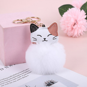 <span class=keywords><strong>Kawaii</strong></span> Glückskatze Kunstfell-Schlüsselanhänger Flauschiger Kätzchen-Pompon-Schlüsselring für Frauen Mädchen Taschenanhänger Niedlicher Tier-Plüsch Auto-Anhänger - Product Image 3