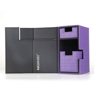 Boîte à cartes en cuir PU, design à rabat violet, coins carrés, boîte cadeau portable pour cartes à collectionner - Product Image 1