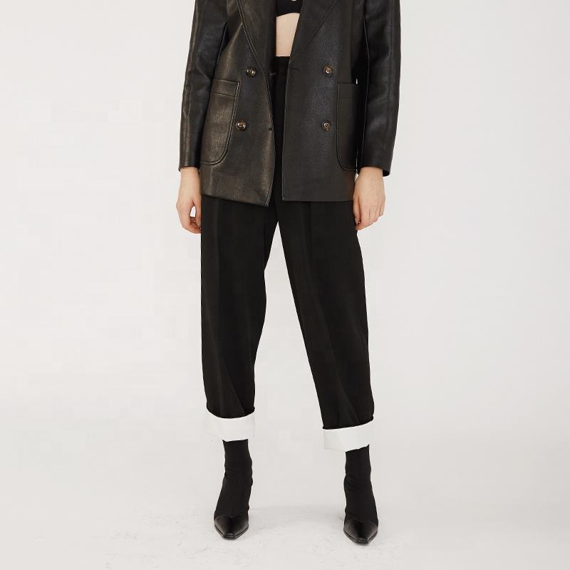 Formal Loose Wide Leg Pant High Waist Black Patchwork Classic Trousers For Women 