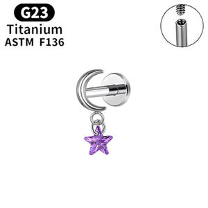 Hot Cross-Border G23 Thin Rod Lip Stud CZ Pentagram Zircon Ear Cuff Pendientes Aleación de titanio Luna Moda <span class=keywords><strong>Piercing</strong></span> Body Jewelry - Product Image 3