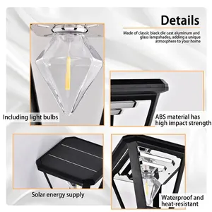 Lampadaire <span class=keywords><strong>solaire</strong></span> <span class=keywords><strong>Led</strong></span> chaud étanche pilier jardin lumière extérieure à éclairage mural panneau alimenté blanc crépuscule aube clôture lumières porte - Product Image 4