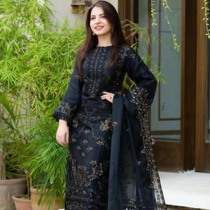 Women Winter Three Piece Suit Dhanak Color Embroidered Sweat Suit <strong>Pakistani</strong>/Indian Ethnic Wear - Product Image 1