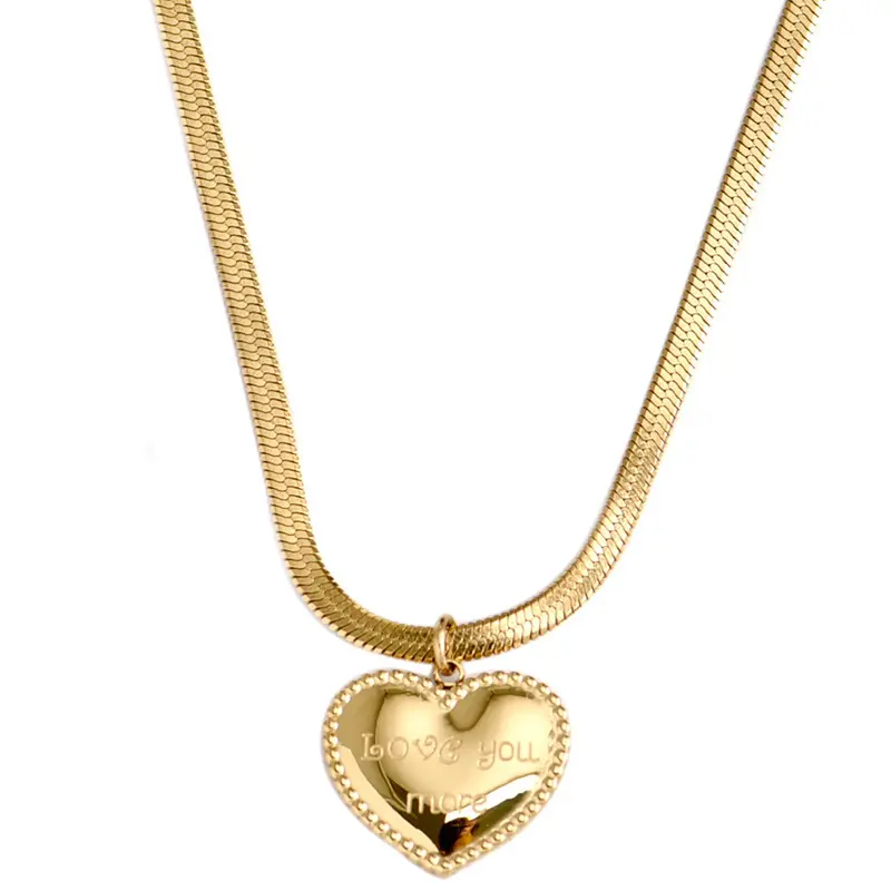 Romantic Love you Valentine's Day heart necklace gold plated snake chain stainless steel jewelry love pendant necklace for women