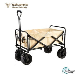Chariot de camping pliable à quatre roues en tissu Oxford gris, remorque de courses d'extérieur à structure pliable - Product Image 3