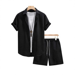 Ensemble chemise et short décontracté pour homme, 100 % coton, séchage rapide, manches courtes, boutonnée, assortie, été – Qualité supérieure pour protéger vos vêtements - Product Image 1