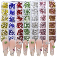 1400 pièces 12 grilles mélanger taille dos plat strass Nail Art breloques Ss4-Ss16 fond pointu cristal diamants ongles bijoux