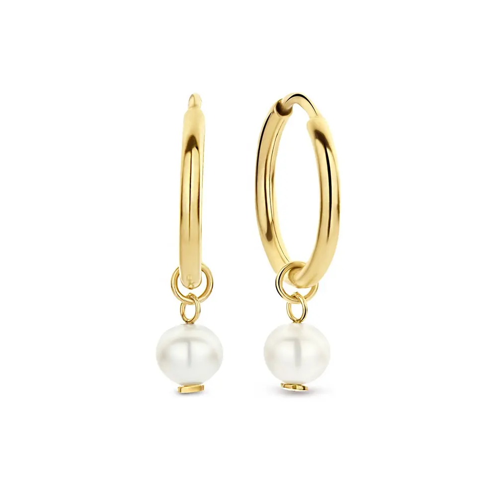 Gioielli da donna semplici personalizzati di moda 14K 18K orecchini a cerchio Huggie con gocce di perle d'acqua dolce naturali in oro reale massiccio