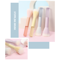 Pinceau à visage personnalisé en poils synthétiques, manche métallique, portable pour voyage, pour poudre, blush, illuminateur, fond de teint, couleur bonbon, maquillage