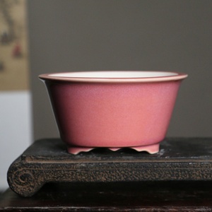 Runder Schneeflocken glasierter Keramik-Bonsai-Topf mit lila Sand - Product Image 3