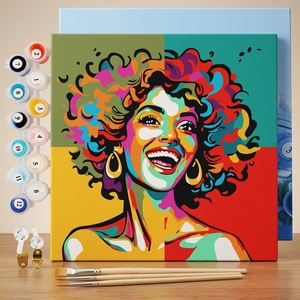 Kit de peinture par numéros <span class=keywords><strong>Pop</strong></span> <span class=keywords><strong>Art</strong></span> Portrait de femme coloré Peinture acrylique DIY pour adultes débutants Toile en lin 40x40cm - Product Image 2