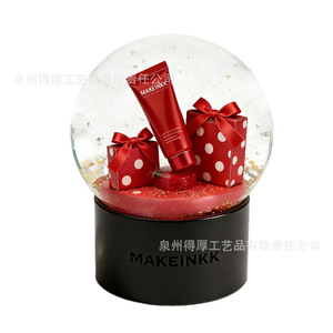 Makeinkk Crystal Snow Globe With <b>Red</b> Gift Boxes And <b>Sequins</b> Holiday Decoration For Beauty Products Display - Product Image 4