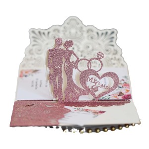 Carte de vœux 3D rose scintillante ajourée pour mariage, invitation de mariage en stock - Product Image 4
