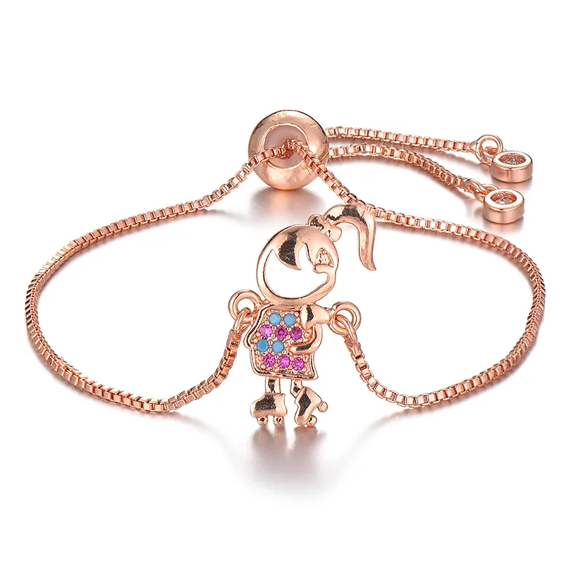 Brand Chain Pulsera Family Jewelry 4 Colors Copper CZ Zircon Bracelets for Women Girls Cute Skating Girl Charm Bracelet