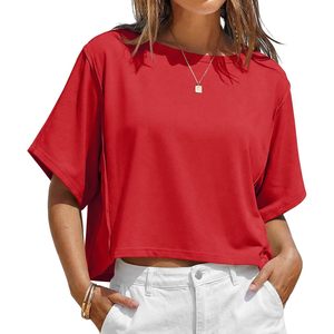 T-shirt court oversize à manches courtes et col rond pour femme – Décontracté, ample, basique, respirant, idéal pour l'été - Product Image 1