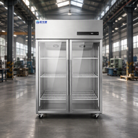 Congélateur vertical commercial en acier inoxydable à double porte vitrée avec refroidissement par ventilateur pour restaurants