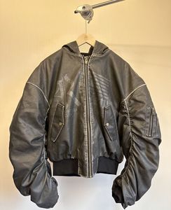 Custom Spring Street Wear High Quality <b>Canvas</b> PU Leather Biker Men's Vintage Windbreak Hooded Bomber <b>Jacket</b> with Letter Pattern - Product Image 1