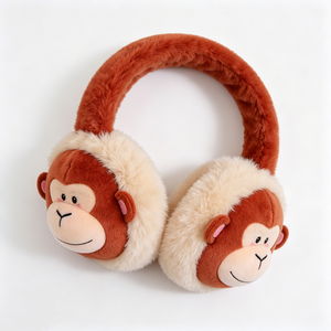 Cache-oreilles en peluche singe mignon personnalisés, adorables cache-oreilles marron en forme d'animal pour le froid, chauffe-oreilles d'hiver doux et moelleux pour enfants - Product Image 2