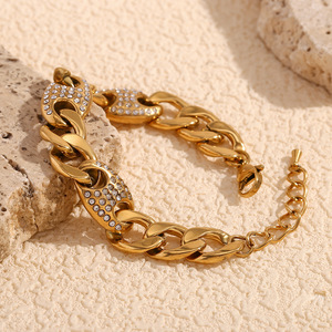 Bracelet en acier inoxydable <span class=keywords><strong>de</strong></span> style cubain, bijoux pour hommes, hip-hop, plaqué <span class=keywords><strong>or</strong></span> 18 carats, bracelet cubain épais en zircon, nez <span class=keywords><strong>de</strong></span> cochon - Product Image 4