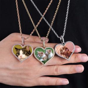 Nuova foto personalizzata foto medaglioni di memoria sublimazione cuore ciondolo collane Hip Hop Bling gioielli cubici zircone cuore <span class=keywords><strong>collana</strong></span> - Product Image 1