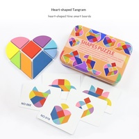Tangram de Madera para Niños, Cuatro Estilos, Caja de Metal, Juguete de Rompecabezas Creativo e Inteligente Multifuncional