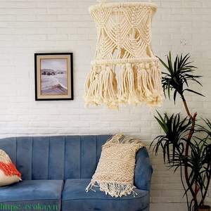 Petit Beau Bohème 100% Coton Macramé Abat-Jour Lustre Tissé Maison Accessoire Décoratif Respirant Trame Tricoté Solides - Product Image 2