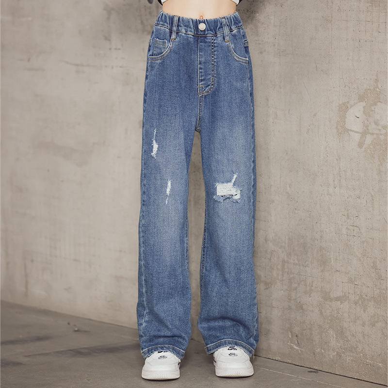 YaYabroe Pantalones Vaqueros De Pierna Ancha Desgastados Rasgados Desgastados Lavados Holgados De Pierna Ancha Pantalones De Mezclilla Casuales Talla 5-14 Años, Azul N