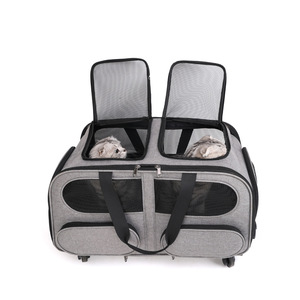 Bolsa de viaje para mascotas, gran capacidad, con ruedas, transpirable, de lados suaves, para perros y gatos, color gris - Product Image 1