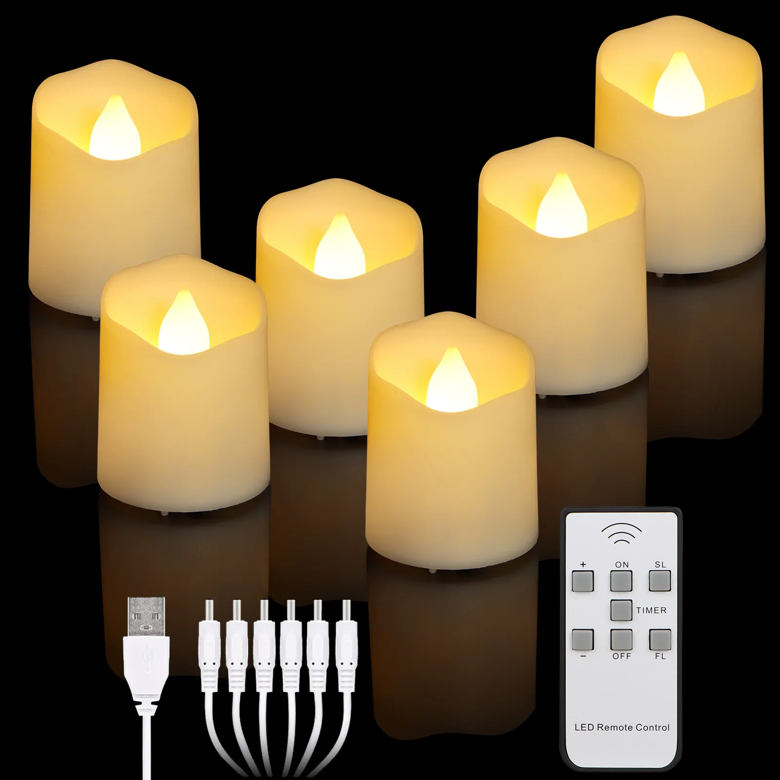 Velas LED recargables para té, velas LED sin llama para bodas y Navidad