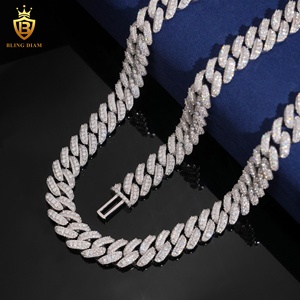 Chaîne cubaine en argent 925 plaqué <span class=keywords><strong>or</strong></span> <span class=keywords><strong>blanc</strong></span> avec moissanite ronde de 13 mm, chaîne cubaine pour <span class=keywords><strong>homme</strong></span>, chaîne de rappeur, certifiée GRA, en stock aux États-Unis - Product Image 3