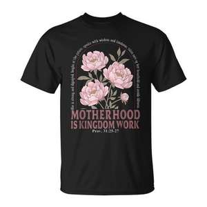 T-shirt chrétien rétro à fleurs pour femmes, motif « Motherhood Is Kingdom Work » - Product Image 1