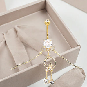 Chaîne de <span class=keywords><strong>nombril</strong></span> Xinfocus en acier inoxydable, motif lune et étoile, <span class=keywords><strong>piercing</strong></span> corporel, bijou de mode pour femmes et hommes – Grande Vente - Product Image 5