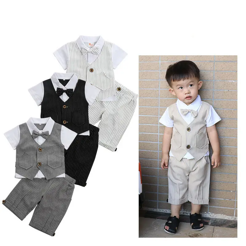 幼児男の子服セット夏のストライプトップとズボンセット子供のための紳士スタイルの服