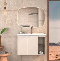 Meuble de salle de bain mural en PVC et MDF, miroir moderne rétroéclairé par LED, meuble-vasque de salle de bain, meuble-vasque flottant