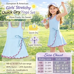 Vestido Deportivo Azul Polvo para Niñas DH ODM con Diseño Cruzado, Ribete de Picot Rosa y Lazo Lateral, Estilo Balletcore para Danza y Estudio - Product Image 3
