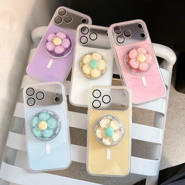 Korean Style Matte 3D Flower Phone Case With Magnetic Kickstand Full Shockproof Cover for iPhone 17 16 Pro 15 14