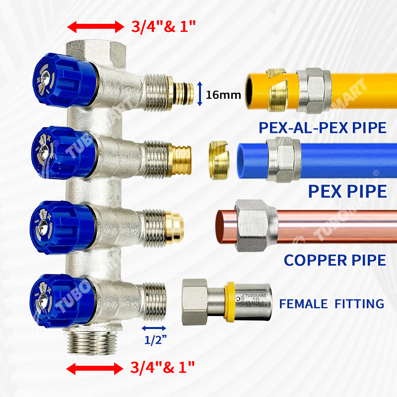 Collectors distributor 황동 밸브 hvac 도구 Underfloor 난방 매니 폴드 바닥 난방 스테인레스 스틸 pex 물 매니 폴드