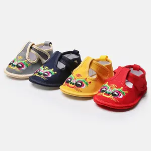 Baby Clothing Manufacturers Tiger Head Bordado Canvas Non Slip Baby Walking Shoes