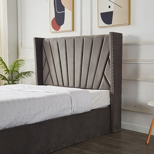 Comodidad y elegancia Diseño Canal Chic Ala Cabecero trasero Terciopelo gris King Size Elevador de gas Otomana Cama Doble - Product Image 6