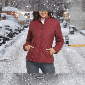 <b>Women</b> Quilted <b>Jacket</b> Stand Collar <b>Zip</b> <b>Up</b> Padded Solid Color Autumn Coat Full Sleeve Regular Length - Product Image 3