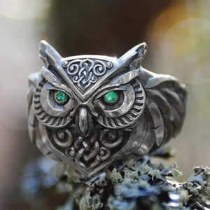 Anillo H380 con Diseño de Búho, Plata de Ley 925 con Baño Antiguo, Engaste de Circonita para Hombre, Joyería de Regalo - Product Image 2