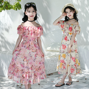 Produits les plus vendus Nouvelle robe longue en mousseline de soie pour filles d'été, robe de demoiselle d'honneur à motifs, robe de fête pour la vente en gros de vêtements pour enfants - Product Image 5