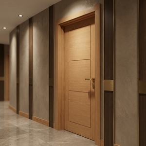 Juego de Puertas Interiores Modern Horizon de 3 Paneles con Acabado Liso en Chapa de Madera de Teca Natural y Marco a Juego - Product Image 6