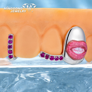 Émail Artisanat 925 Argent Fine Grillz pour Femmes Design Simple WithStar & Lip on Cap Grillz No Allergy Custom Grillz Female - Product Image 4