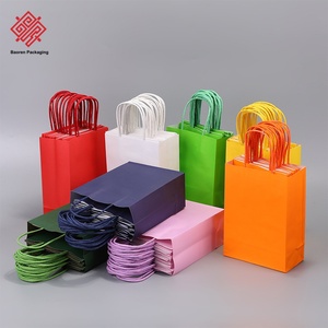 Sacs en papier kraft colorés Baoren, sacs à emporter minimalistes, sacs cadeaux carrés aux tons pastel, vente en gros avec logo personnalisé - Product Image 1