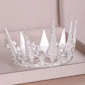 Tiara de ouro de noiva, coroa de diamante e cristal, para casamento, de princesa, redonda, acessórios para cabelo de noiva