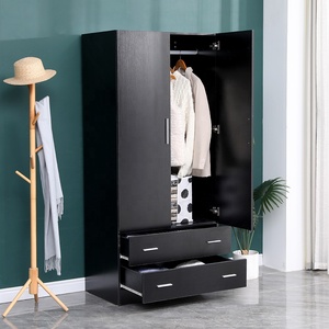 Armoire de dressing à 2 portes <span class=keywords><strong>et</strong></span> 2 tiroirs, garde-robe en mélamine noire mate - Product Image 2