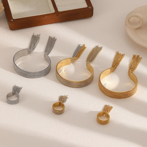 Tassel Chain Stainless Steel <b>Bracelet</b> Ring Jewelry <b>Set</b> For Women Party Fashion Jewelry - Product Image 2